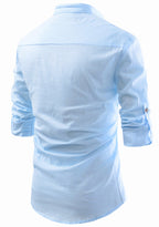 BLUE ROBED men's Casual Slim Fit Full Sleeve Pocket Contrast Kurta in Sky Blue view 62