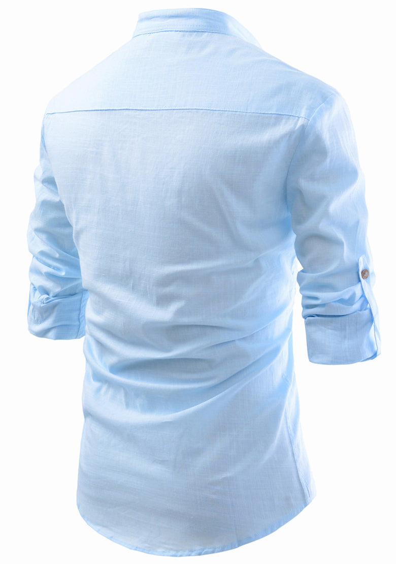 BLUE ROBED men's Casual Slim Fit Full Sleeve Pocket Contrast Kurta in Sky Blue view 62