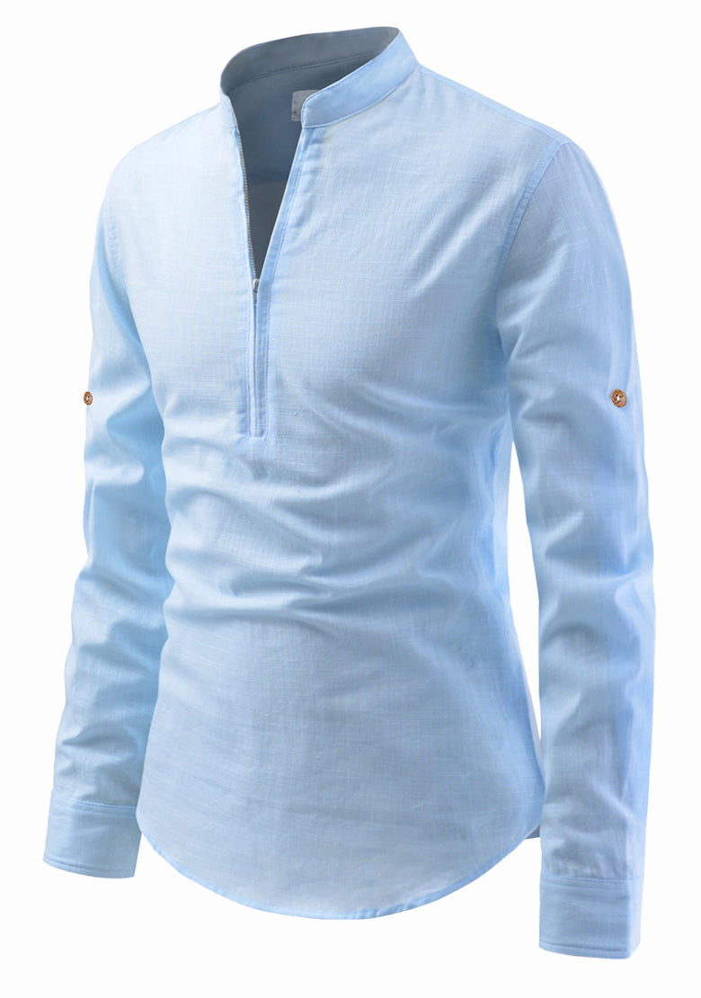 BLUE ROBED men's Casual ZIP Style Full Sleeve Kurta in Sky Blue view 71