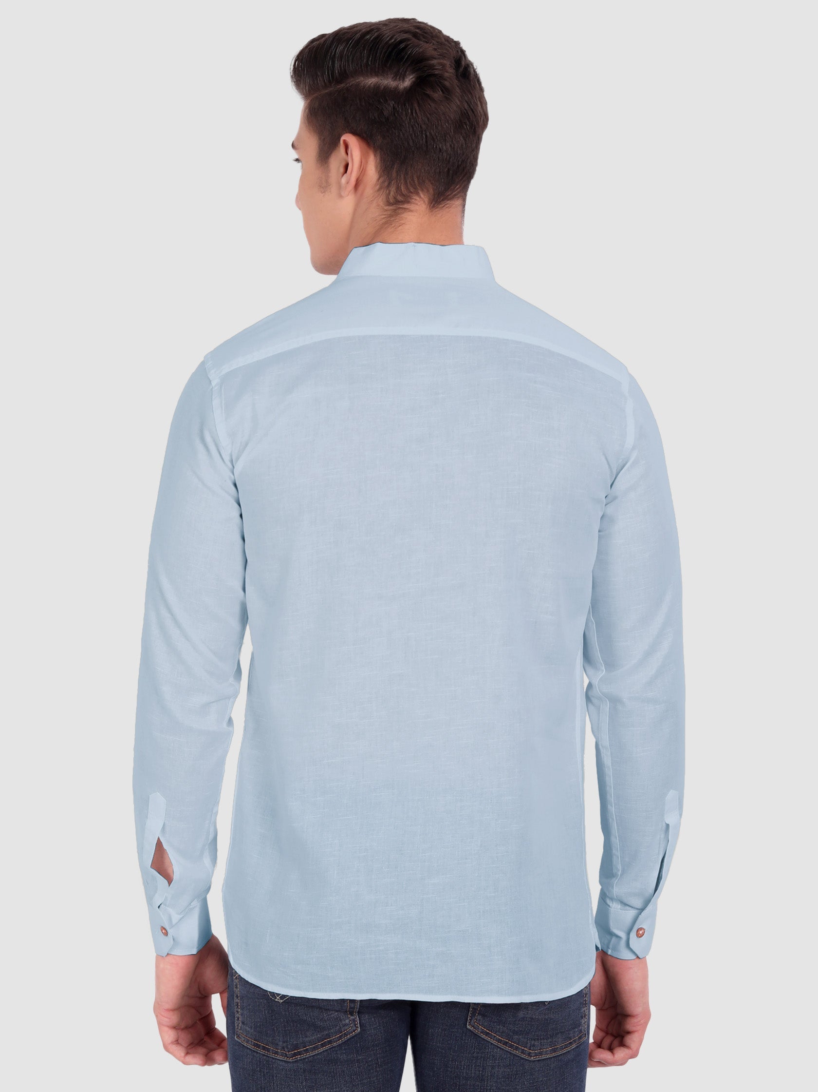 BLUE ROBED men's Casual Slim Fit Full Sleeve Cotton Kurta in Sky Blue view 24