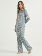 Women's Two Piece Set, Baby Sky Blue, Shirts with Wide Leg Trousers, Full Sleeve