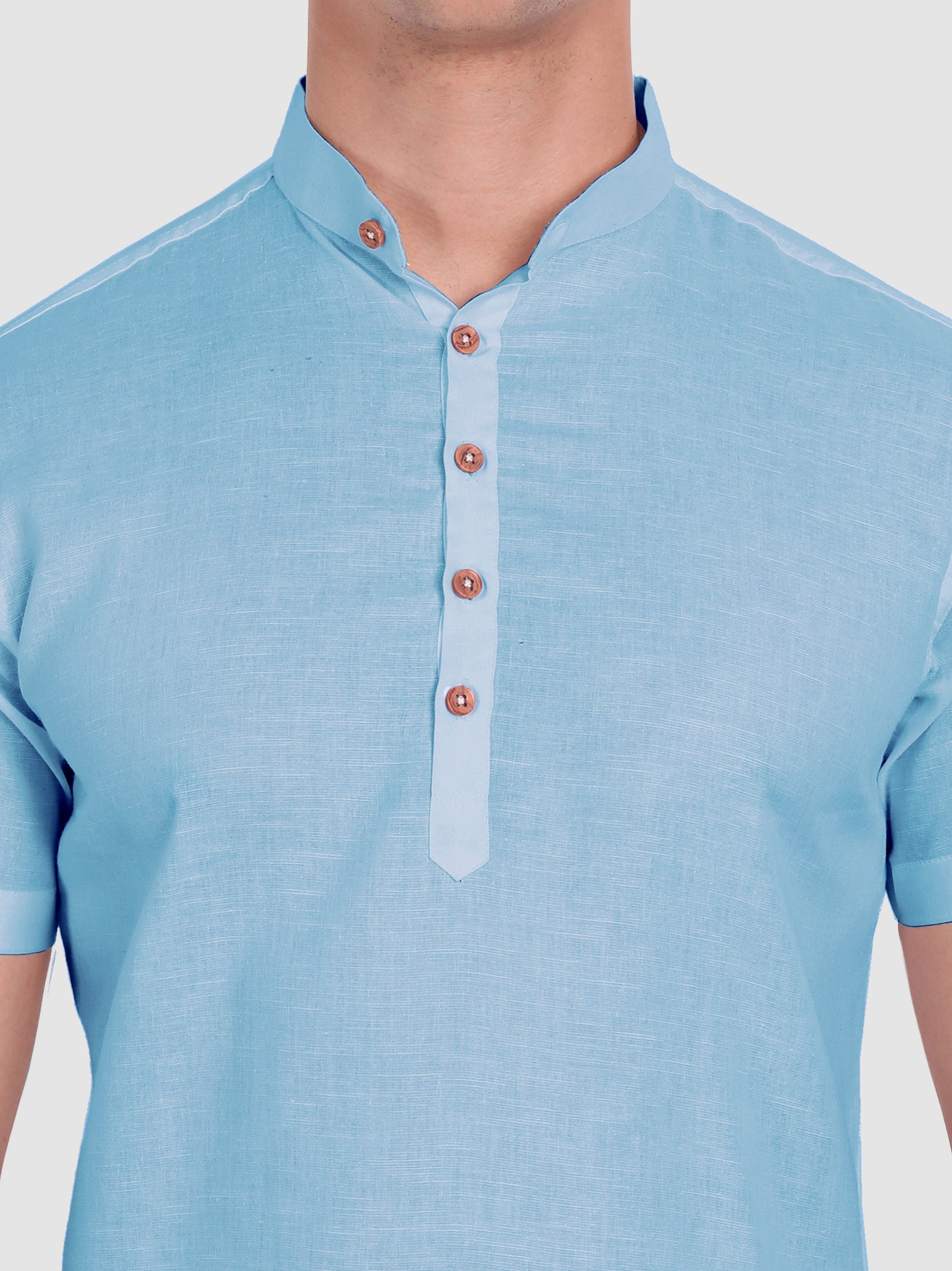 BLUE ROBED men's Half Sleeve Casual Cotton Kurta Daily Wear in Sky Blue view 3