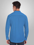 Men's Shoulder Piping Full Sleeve Shirt in Black by BLUE ROBED, side view