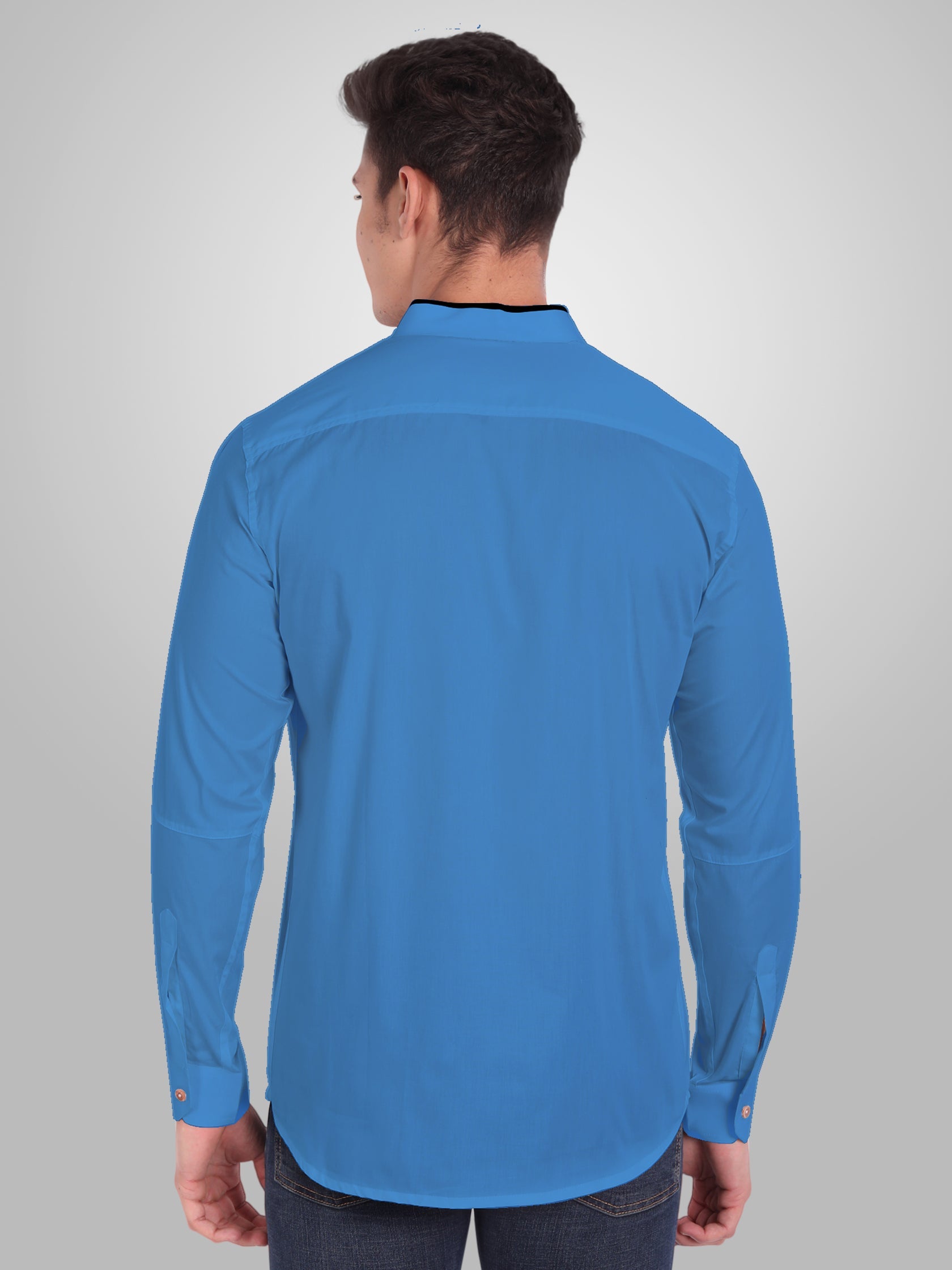 Men's Shoulder Piping Full Sleeve Shirt in Black by BLUE ROBED, side view