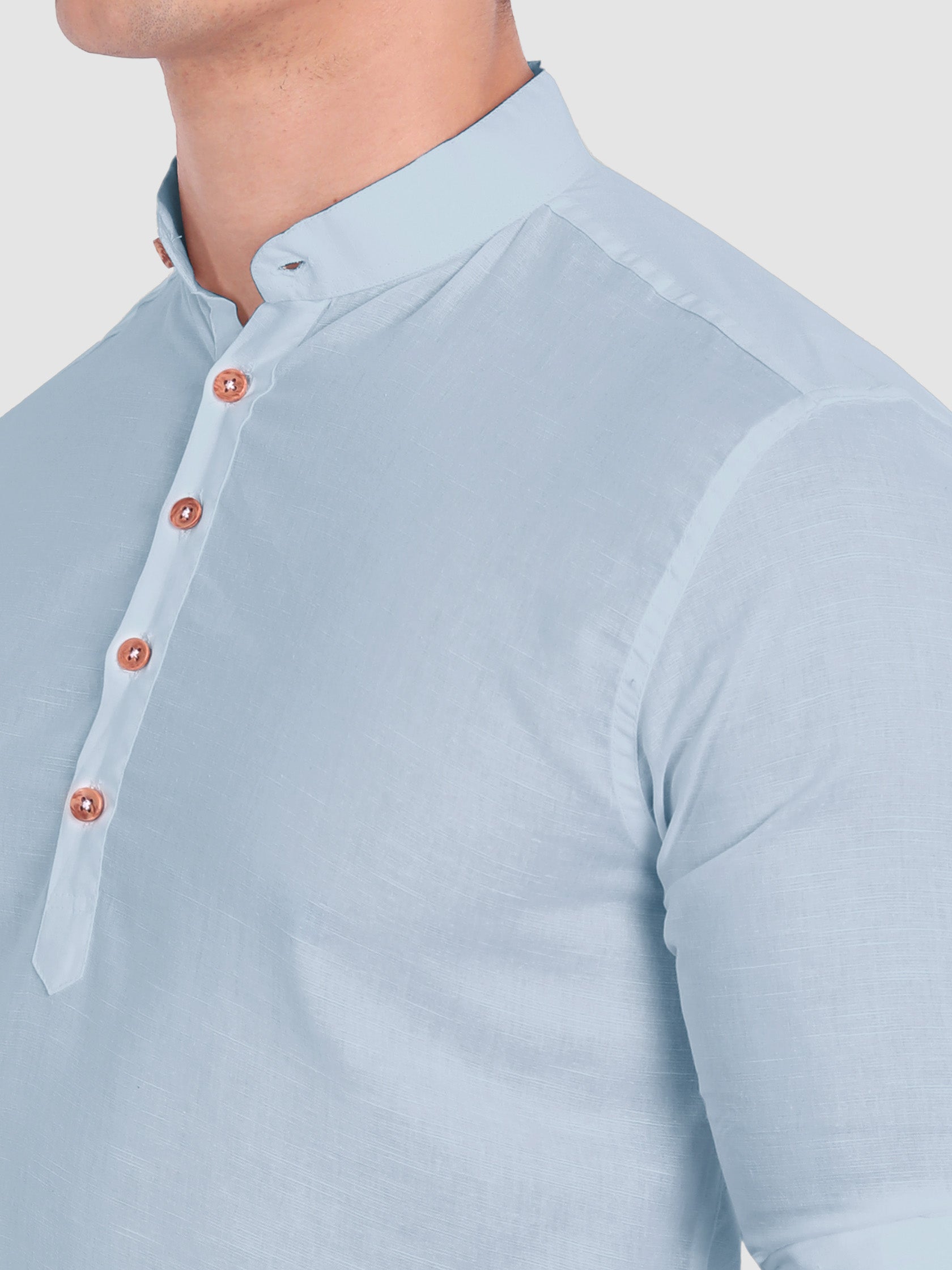 BLUE ROBED men's Casual Slim Fit Full Sleeve Cotton Kurta in Sky Blue view 25