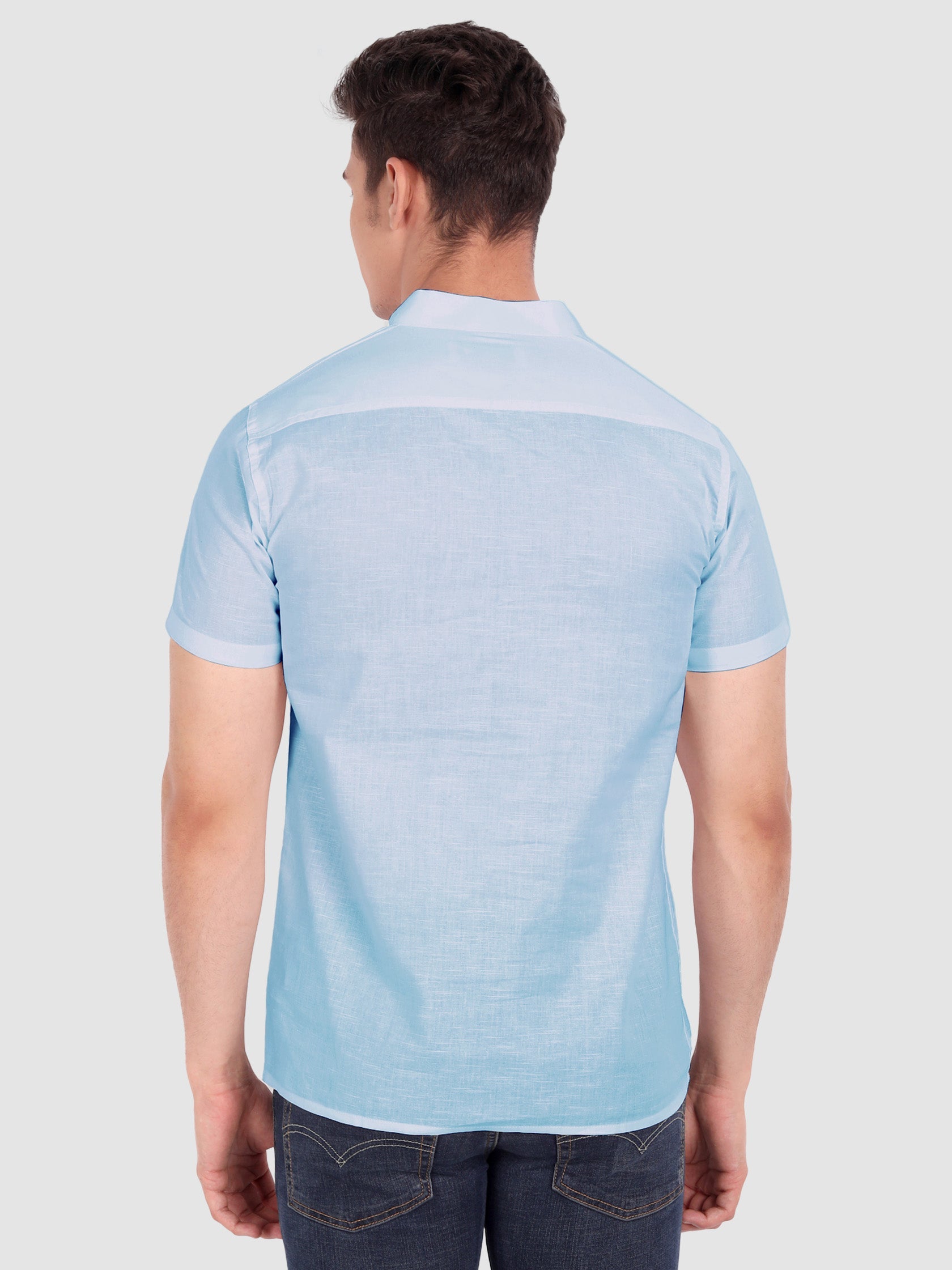 BLUE ROBED men's Half Sleeve Casual Cotton Kurta Daily Wear in Sky Blue view 4