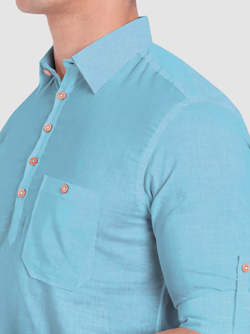 BLUE ROBED men's Full Sleeve Casual Cotton Kurta in Sky Blue view 60