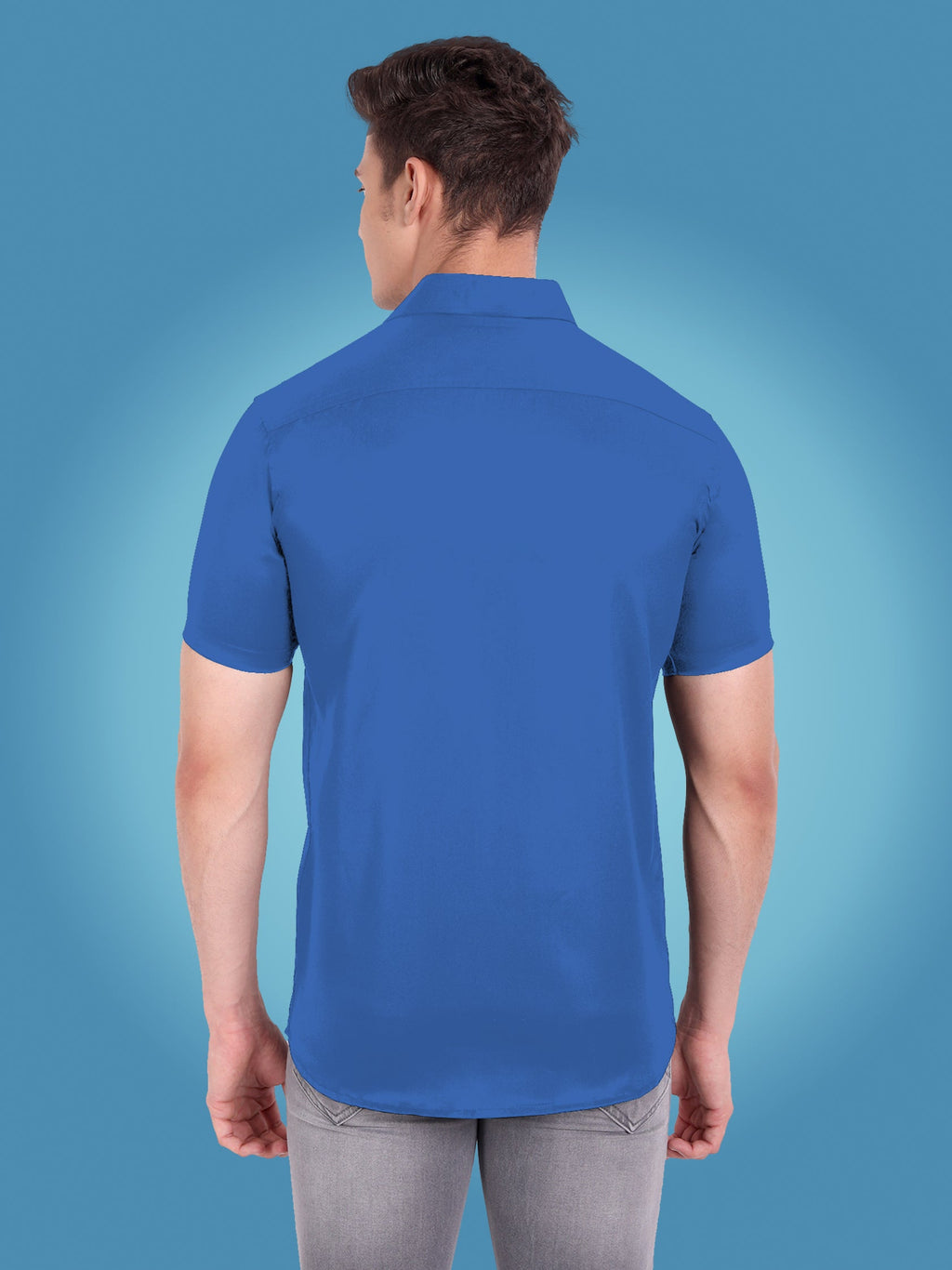 Men's Casual Half Sleeve Silver Button Shirt in Black by BLUE ROBED, side view