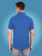 Men's Casual Half Sleeve Silver Button Shirt in Black by BLUE ROBED, side view