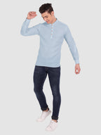 BLUE ROBED men's Casual Slim Fit Full Sleeve Cotton Kurta in Sky Blue view 26