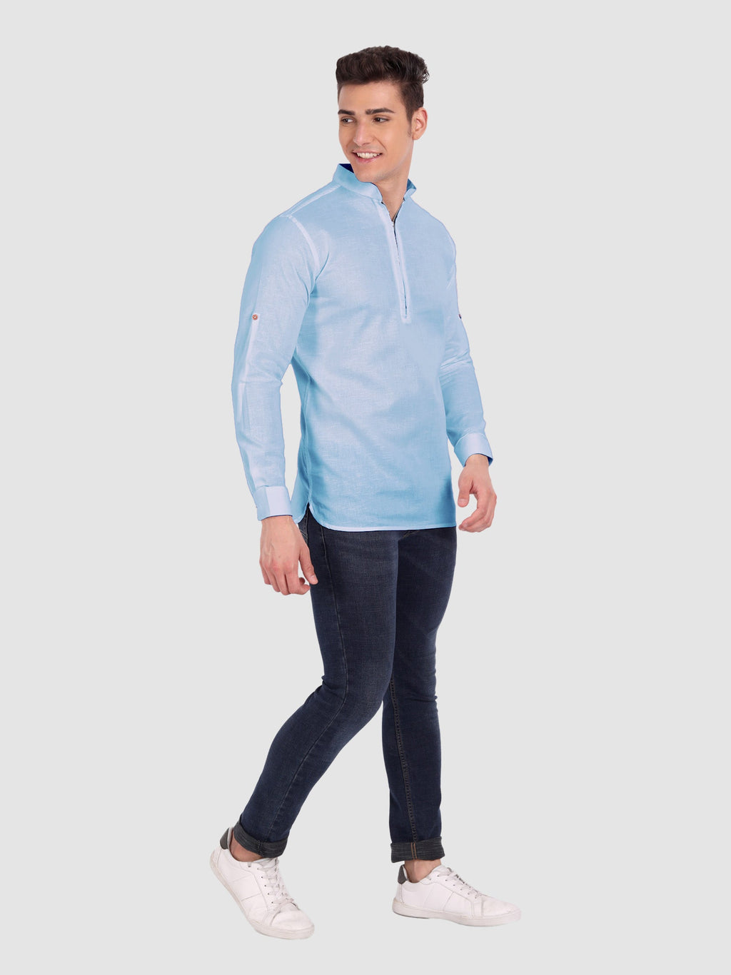 BLUE ROBED men's Casual ZIP Style Full Sleeve Cotton Kurta in Sky Blue view 65