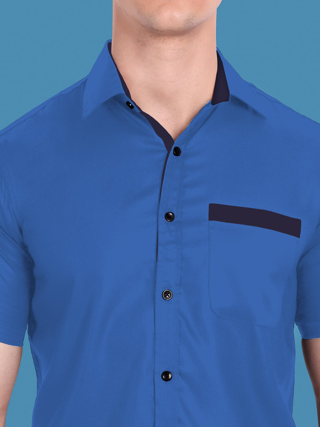 Men's Casual Half Sleeve Silver Button Shirt in Black by BLUE ROBED, back view