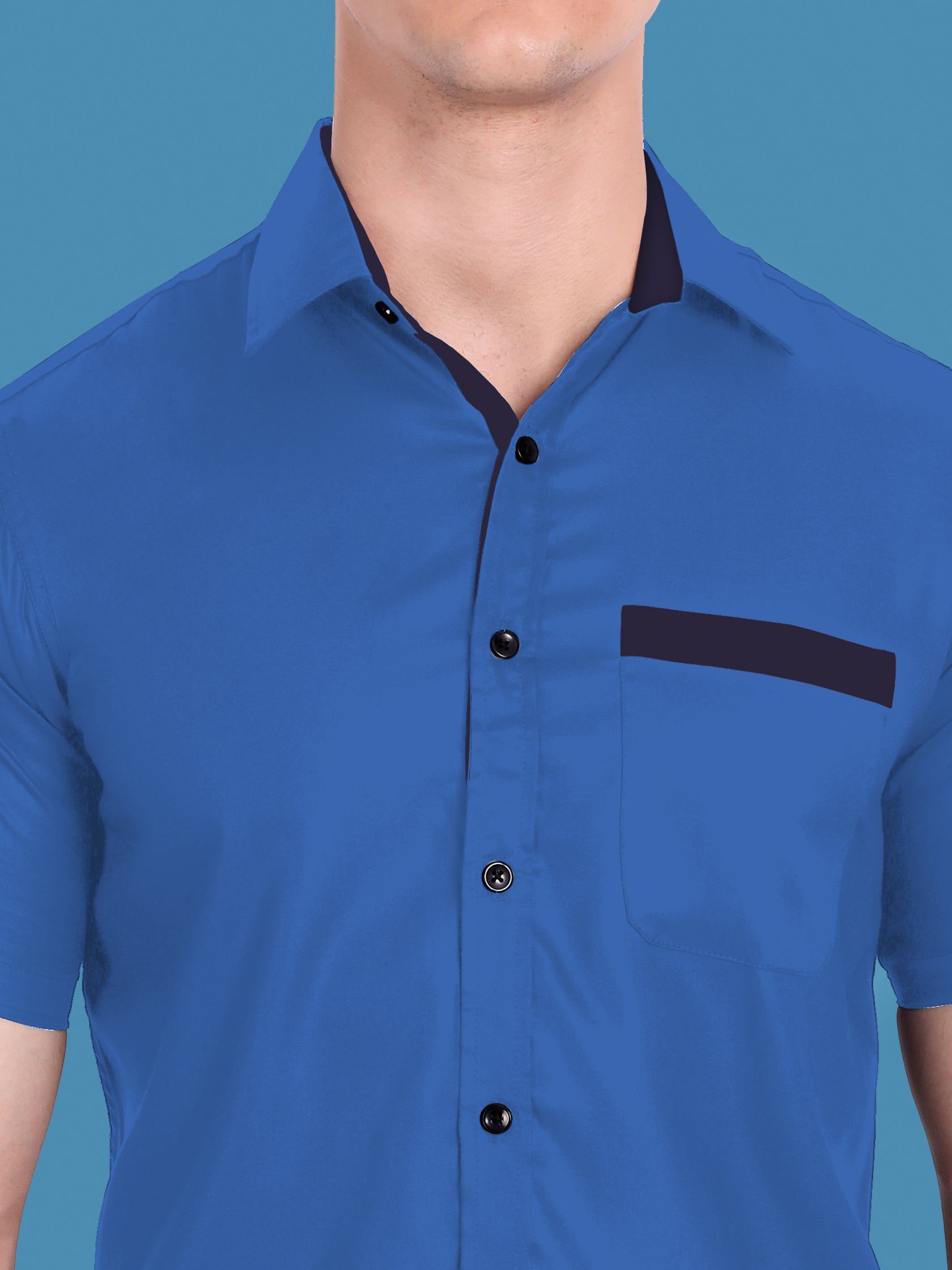 Men's Casual Half Sleeve Silver Button Shirt in Black by BLUE ROBED, back view