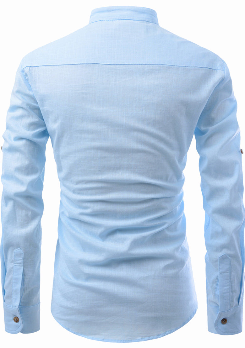 BLUE ROBED men's Casual Slim Fit Full Sleeve Pocket Contrast Kurta in Sky Blue view 64