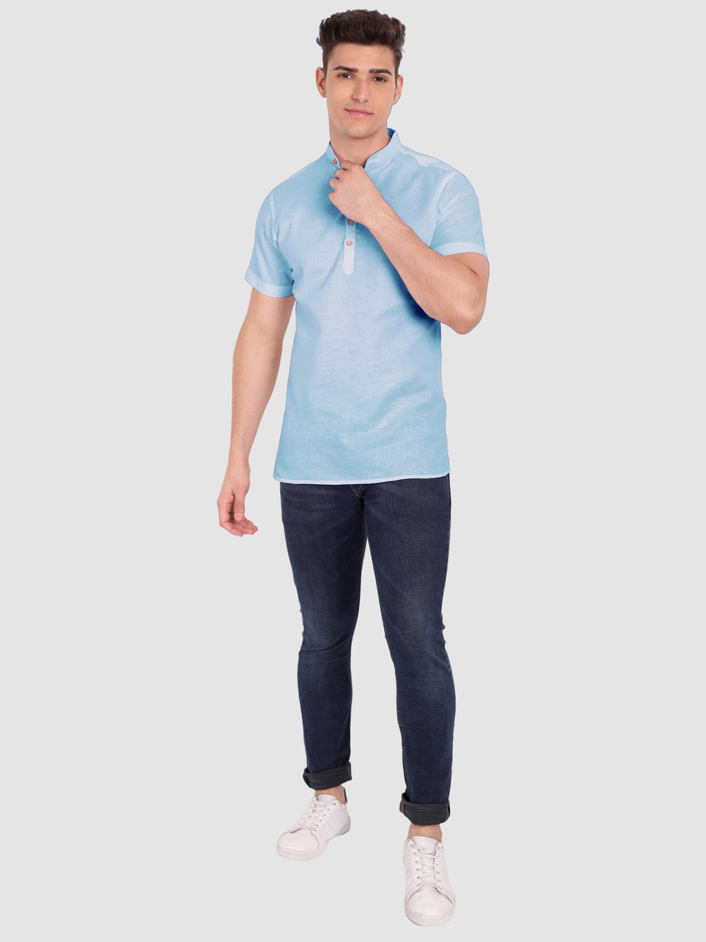 BLUE ROBED men's Half Sleeve Casual Cotton Kurta Daily Wear in Sky Blue view 5