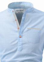 BLUE ROBED men's Casual Slim Fit Full Sleeve Pocket Contrast Kurta in Sky Blue view 65