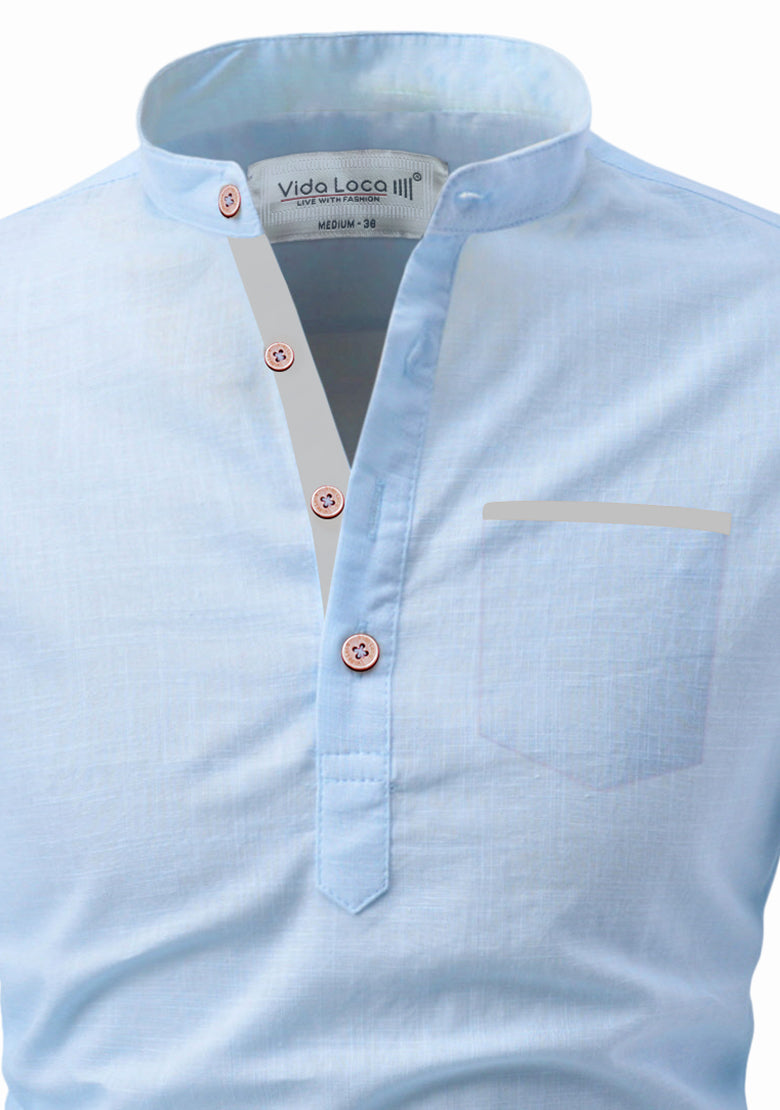 BLUE ROBED men's Casual Slim Fit Full Sleeve Pocket Contrast Kurta in Sky Blue view 65