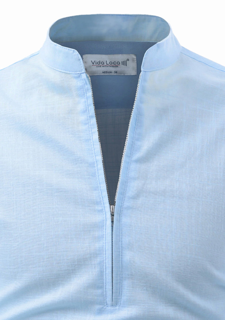 BLUE ROBED men's Casual ZIP Style Full Sleeve Kurta in Sky Blue view 74