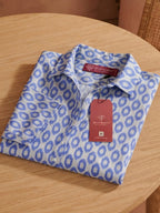 Women’s Pure Cotton Blue Printed Shirt Top | 3/4 Sleeve Collared Casual Tunic | Comfortable Regular Fit