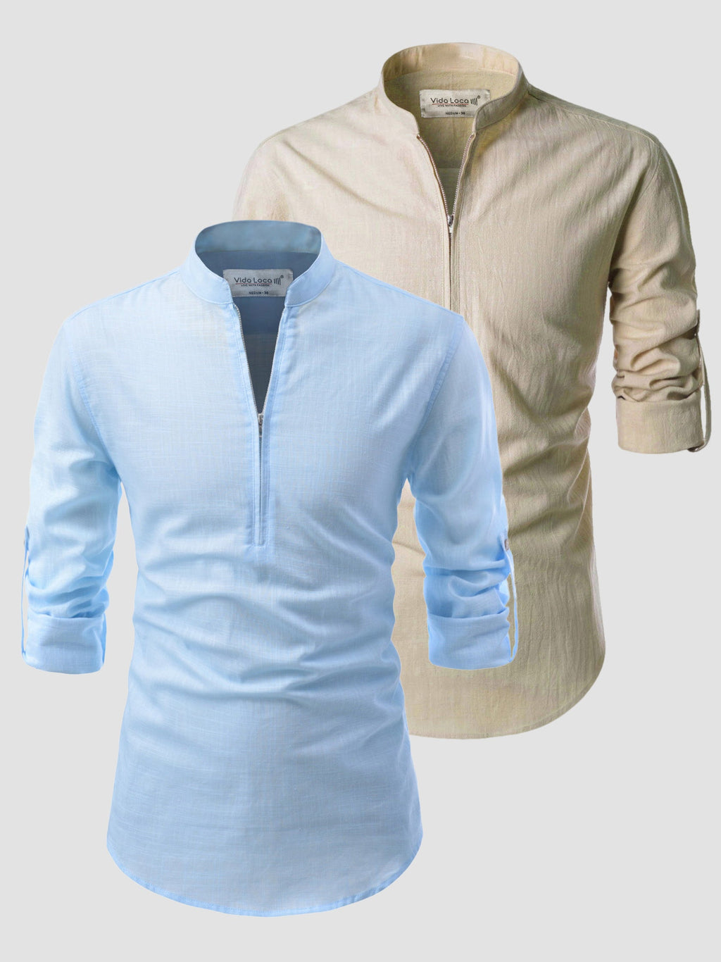 BLUE ROBED men's Casual ZIP Style Full Sleeve Cotton Kurta (Pack 2) in Sky Blue view 6