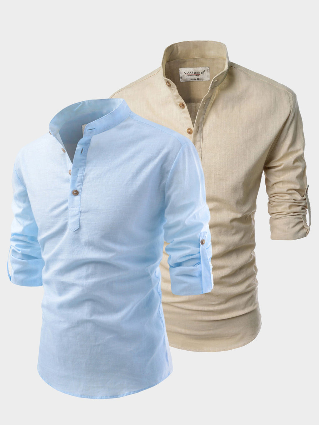 BLUE ROBED men's Casual Slim Fit Full Sleeve Cotton Kurta (Pack 2) in Sky Blue