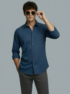 Men's Full Sleeve Spread Collar Premium Casual Shirt for Men Daily Wear in Black by BLUE ROBED, fit view