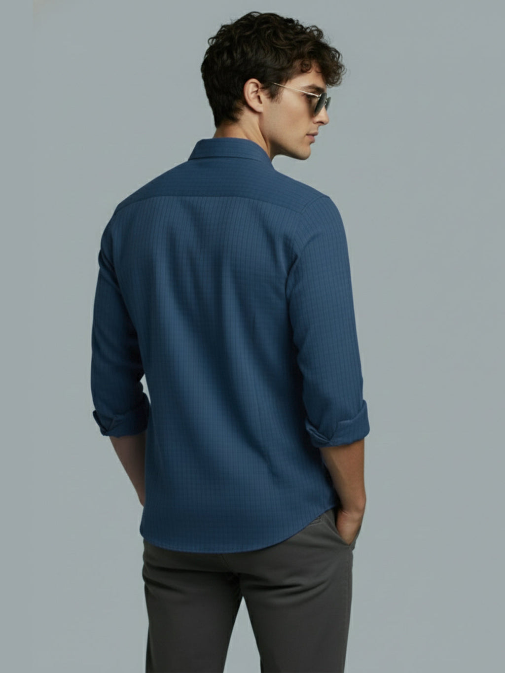 Men's Full Sleeve Spread Collar Premium Casual Shirt for Men Daily Wear in Black by BLUE ROBED, fabric detail