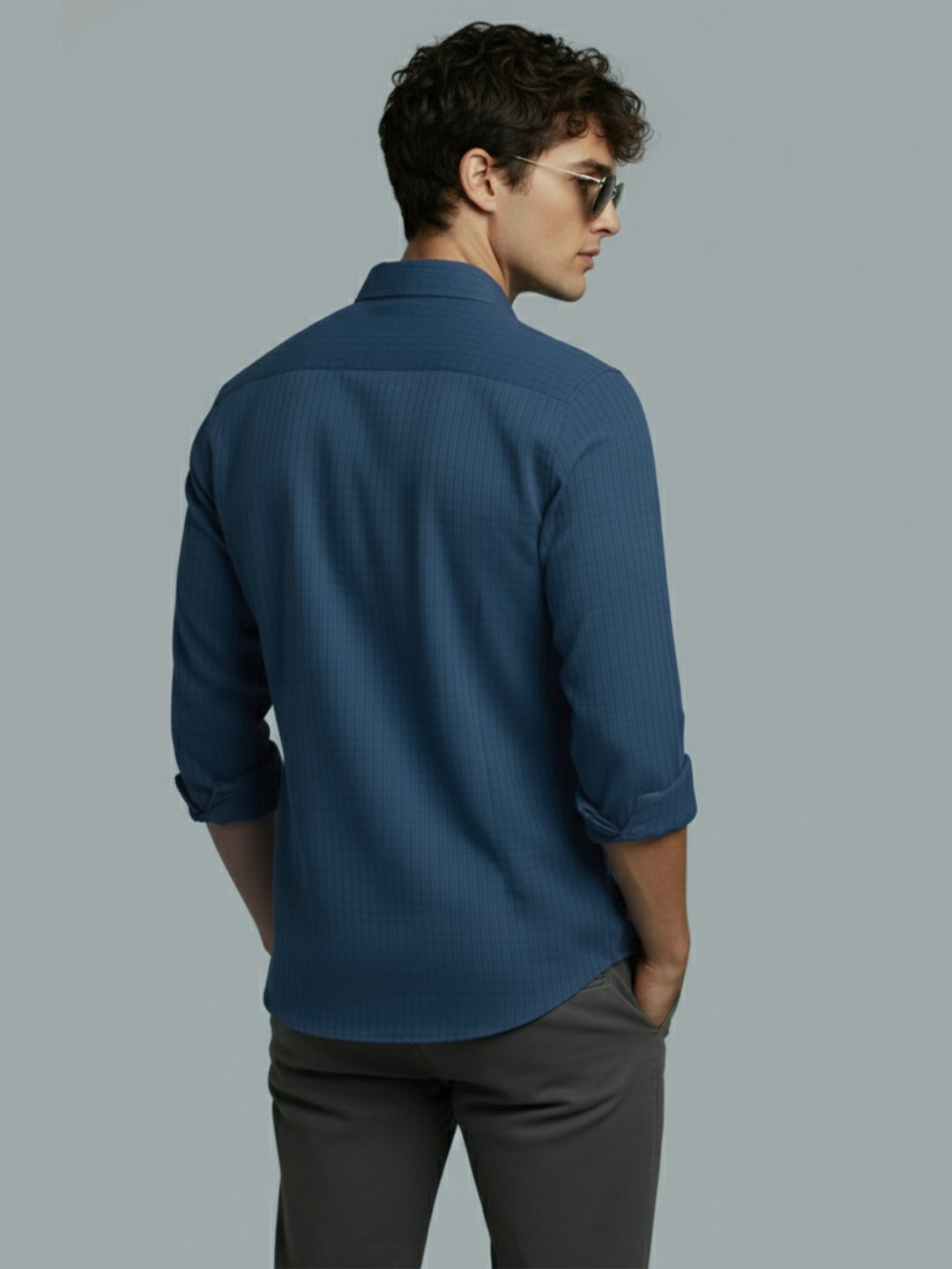Men's Full Sleeve Spread Collar Premium Casual Shirt for Men Daily Wear in Black by BLUE ROBED, fabric detail