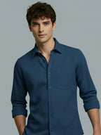 Men's Full Sleeve Spread Collar Premium Casual Shirt for Men Daily Wear in Black by BLUE ROBED, detail view
