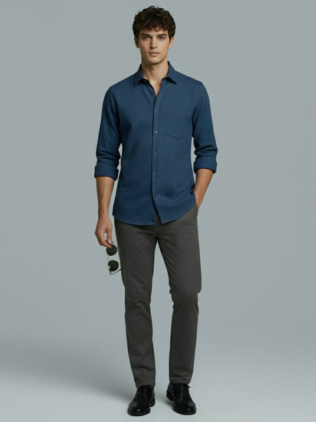 Men's Full Sleeve Spread Collar Premium Casual Shirt for Men Daily Wear in Black by BLUE ROBED, side view