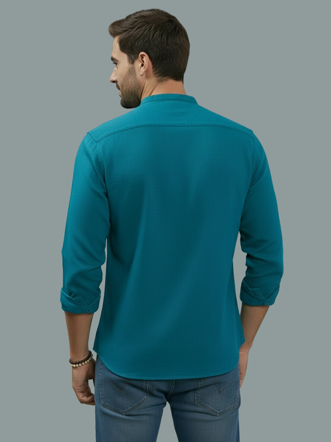 Full Sleeve Chinese Collar Cotton Slim Shirt for Men and Boys in Shirt For Men And Pink by BLUE ROBED, front view