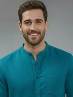 Full Sleeve Chinese Collar Cotton Slim Shirt for Men and Boys in Shirt For Men And Pink by BLUE ROBED, side view