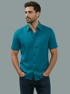 Half Sleeve Spread Collar Cotton Slim Shirt for Men and Boys in Shirt For Men And Yellow by BLUE ROBED, side view