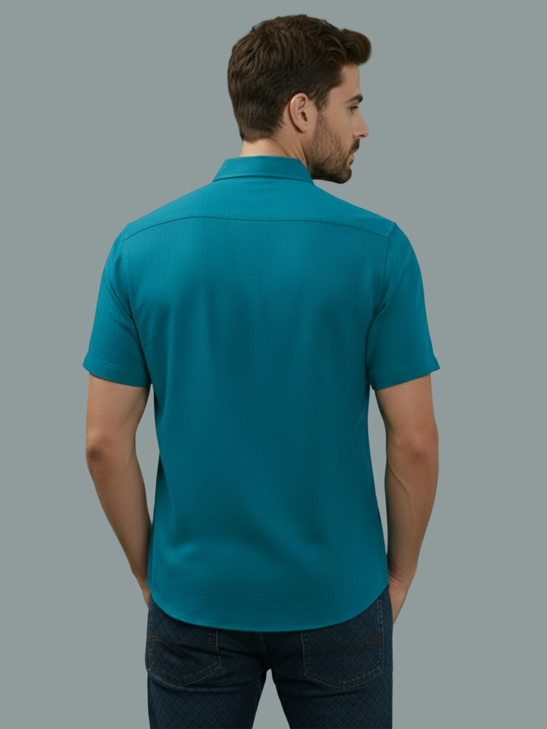 Half Sleeve Spread Collar Cotton Slim Shirt for Men and Boys in Shirt For Men And Yellow by BLUE ROBED, style view