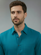 Half Sleeve Spread Collar Cotton Slim Shirt for Men and Boys in Shirt For Men And Yellow by BLUE ROBED, fabric detail