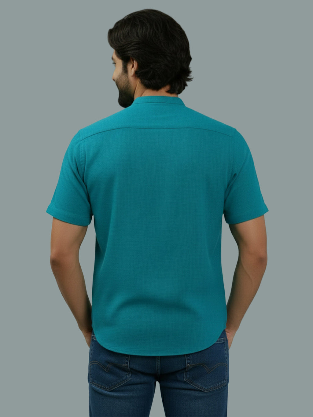 Half Sleeve Chinese Collar Cotton Slim Shirt for Men and Boys in Shirt For Men And White by BLUE ROBED, front view