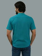 Half Sleeve Chinese Collar Cotton Slim Shirt for Men and Boys in Shirt For Men And White by BLUE ROBED, front view