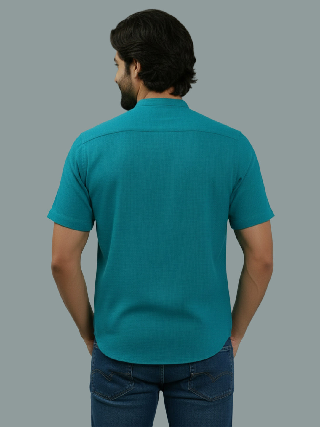 Half Sleeve Chinese Collar Cotton Slim Shirt for Men and Boys in Shirt For Men And White by BLUE ROBED, front view