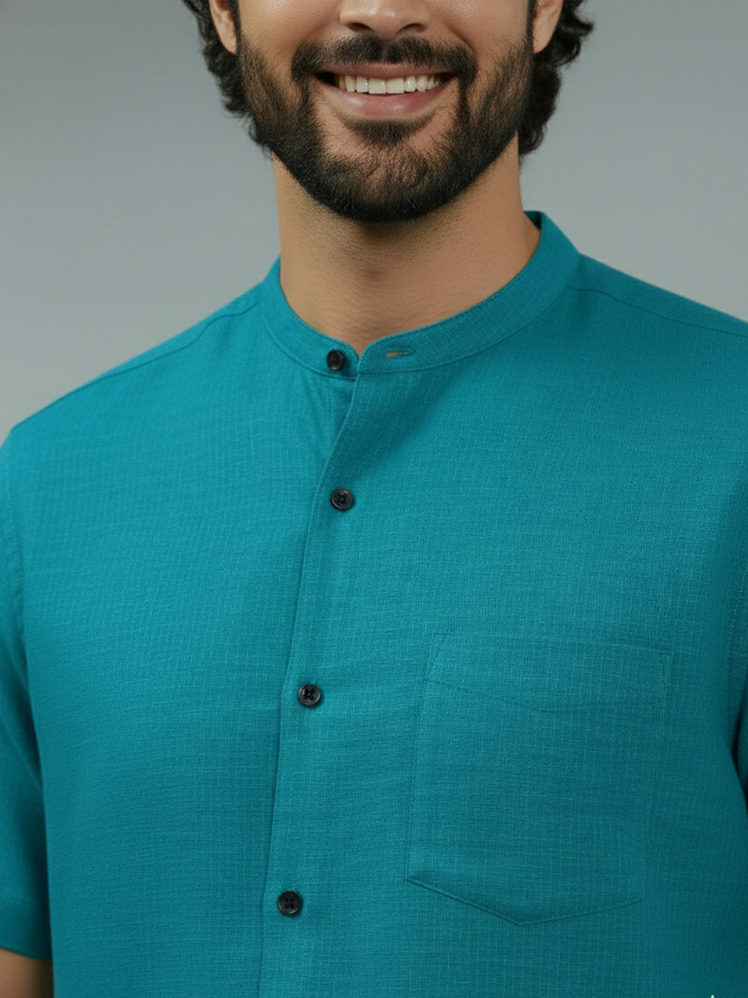 Half Sleeve Chinese Collar Cotton Slim Shirt for Men and Boys in Shirt For Men And White by BLUE ROBED, back view