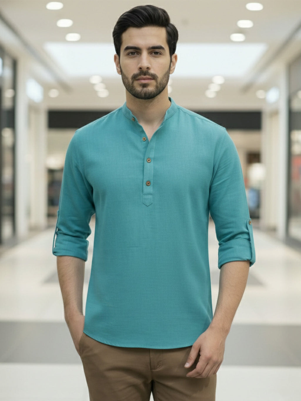 BLUE ROBED Full Sleeve Kurta for men Office Wear in TRQS view 17