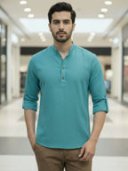 BLUE ROBED Full Sleeve Kurta for men Office Wear in TRQS view 17
