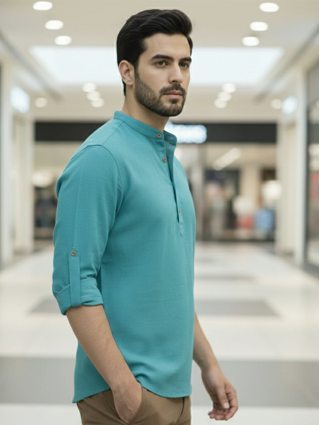 BLUE ROBED Full Sleeve Kurta for men Office Wear in TRQS view 15