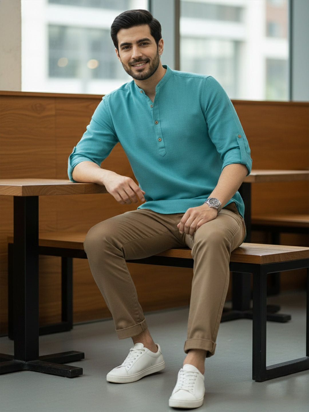BLUE ROBED Full Sleeve Kurta for men Office Wear in TRQS view 13