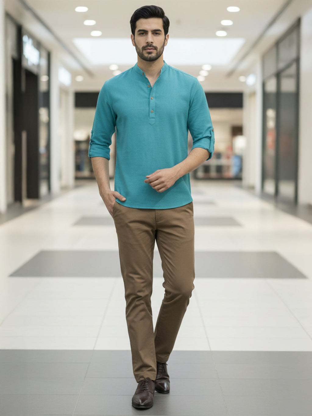 BLUE ROBED Full Sleeve Kurta for men Office Wear in TRQS view 18