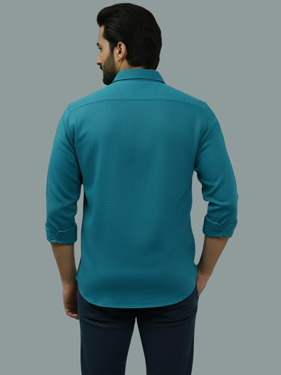Full Sleeve Spread Collar Cotton Slim Shirt for Men and Boys in Shirt For Men And Green by BLUE ROBED, fit view