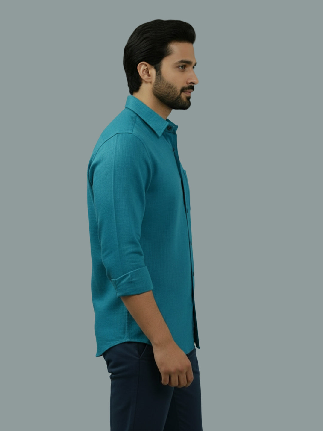 Full Sleeve Spread Collar Cotton Slim Shirt for Men and Boys in Shirt For Men And Green by BLUE ROBED, fabric detail