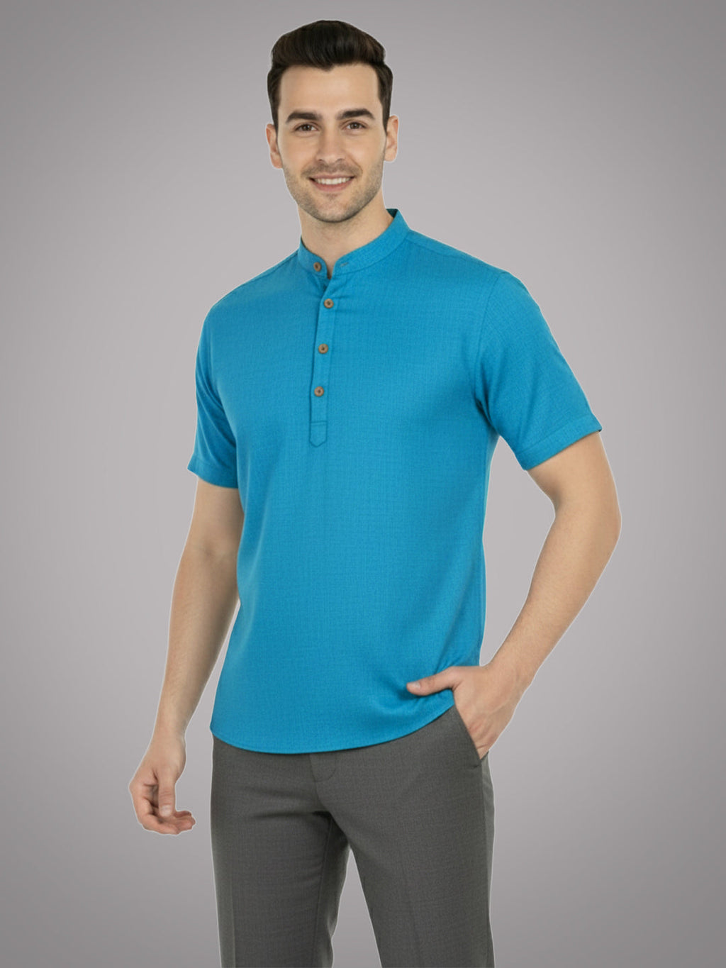 BLUE ROBED Half Sleeve Kurta for men in TRQS view 69