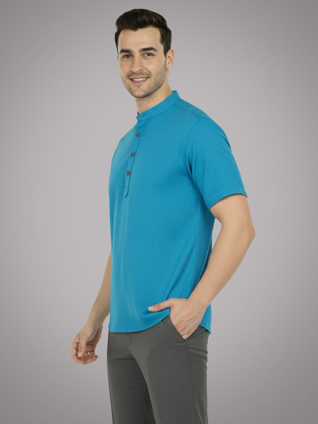 BLUE ROBED Half Sleeve Kurta for men in TRQS view 48