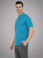BLUE ROBED Half Sleeve Kurta for men in TRQS view 48
