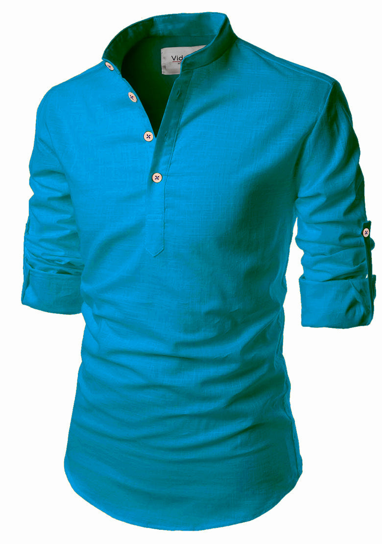 BLUE ROBED men's Casual Slim Fit Full Sleeve Kurta in Teal view 109